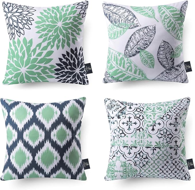 Phantoscope Set of 4 New Living Series Cyan Blue Throw Decorative Pillow Cover Cushion Cover Geometric-Pattern 18 x 18 inches 45 x 45 cm