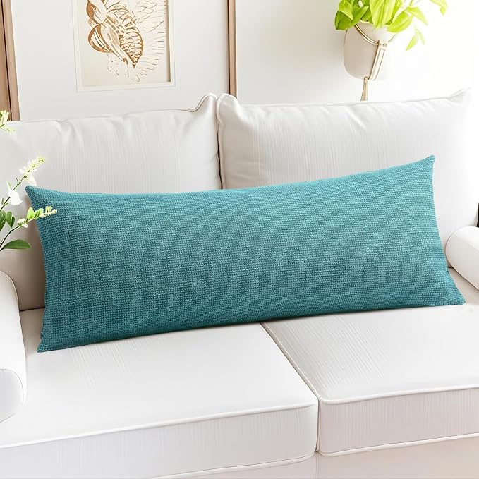 OTOSTAR Linen Throw Pillow Cover Set of 1 Decorative Long Lumbar Pillowcase Rectangle Cushion Cover 14x36 Inch for Home Decor Sofa Bedroom Car 35 x 90CM Turquoise