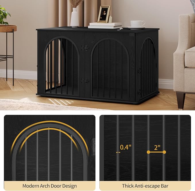 Hzuaneri 39.4'' Dog Crate Furniture,Dog Kennel Indoor for Medium/Large Dogs | Dog Kennel Furniture Wooden Dog Cage Heavy Duty Dog Crate Decorative Pet House End Side Table TV Stand,Black DFC84104B