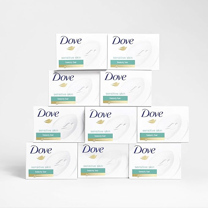 Dove Beauty Bar More Moisturizing Than Bar Soap Sensitive Skin Effectively Washes Away Bacteria, Nourishes Your Skin 3.75 oz 10 Bars