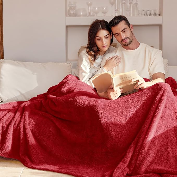 Exclusivo Mezcla Soft Plush Fleece Throws Blanket for Couch Sofa Bedroom | Lightweight Fuzzy Fluffy Blanket for All Seasons, Cozy Velvet Throws for Women Men, Machine Washable, 50"x60", Deep Red