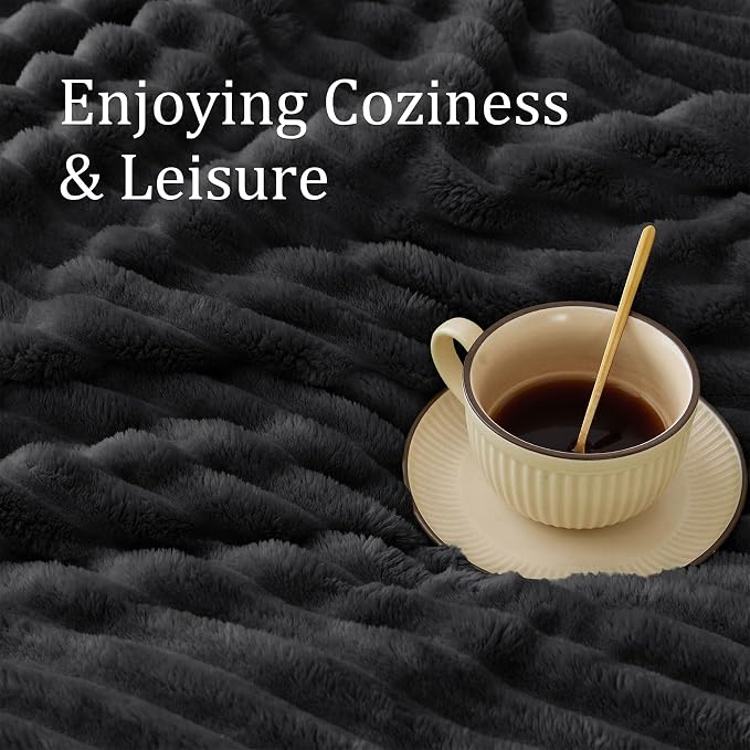 BEDELITE Ribbe Blankets Queen Size for Bed, Black, 90"x90" | Ultra-Soft Plush Fleece, Warm Yet Lightweight, Ribbed Texture, Home Decor, Machine Washable, Giftable, All-Season Use