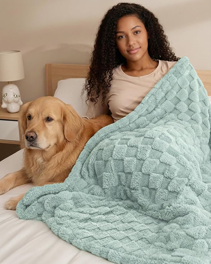 Utopia Bedding Plush Checkered Fleece Blanket Sage Green Throw (50x60 Inch) | Soft, Cozy, Couch, Bed, Home Decor, Travel Friendly, Throws, Gift for Women and Men