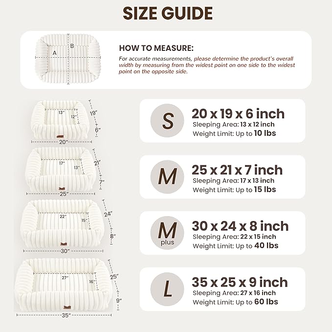 Dog Bed Medium Size Dog, Rectangle Orthopedic Pet Bed for Car and Indoor, Comfort Fluffy Memory Foam Dog Beds with Anti-Slip Bottom, Cream (30x24x8 inches)