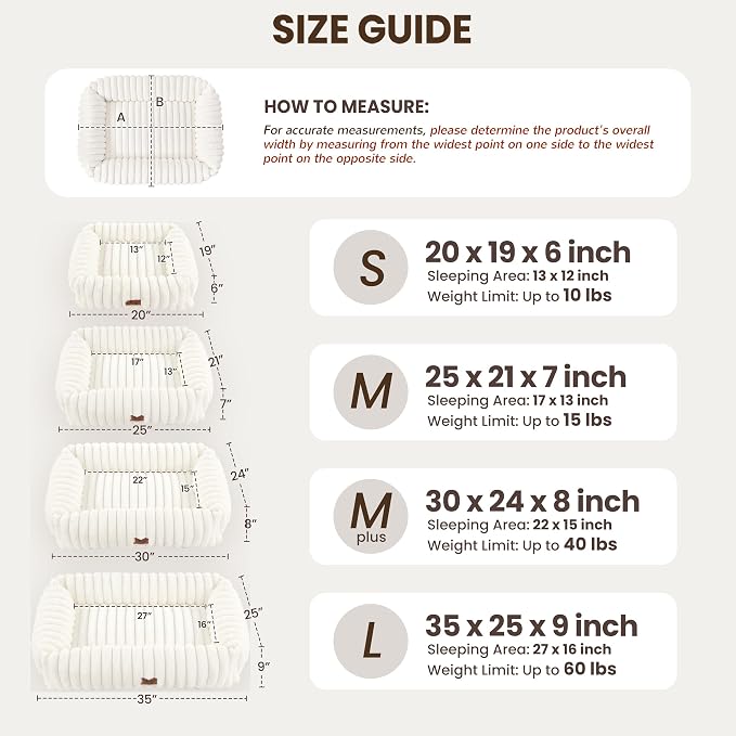 Cute Dog Bed for Small Dogs & Cats,Washable Fluffy Cat Beds for Indoor Cats, Rectangle Orthopedic Memory Foam Puppy Beds with Anti-Slip Bottom, 20 x19 x 6 Inches, Cream (20x19x6 inches)