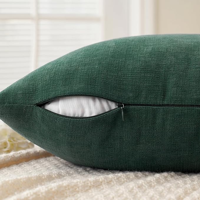 MIULEE Dark Green Chenille Couch Euro Throw Pillow Covers, 22x22 | Set of 2, Soft Modern Farmhouse Style, Decorative Pillowcases for Sofa Living Room Bed, Home Decor