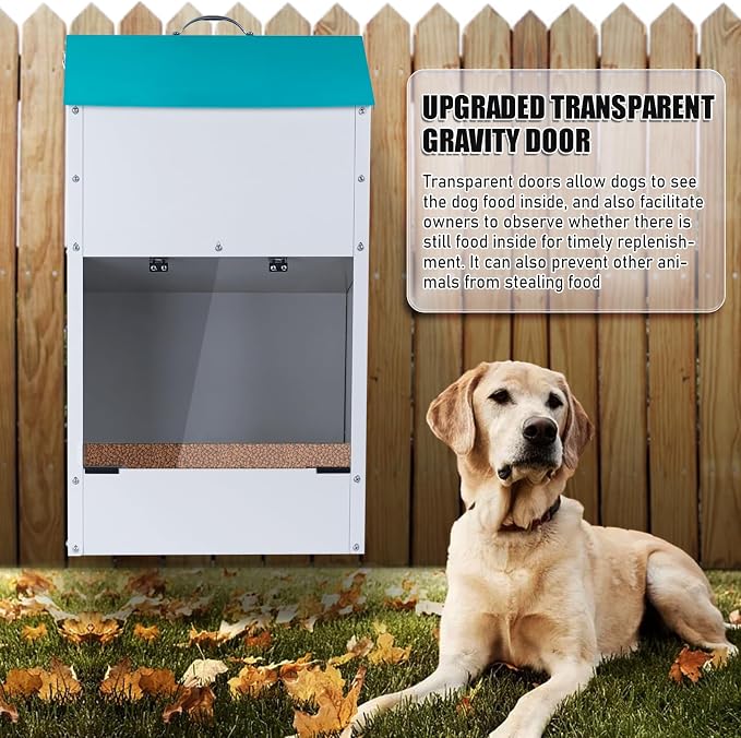 50 Lbs Automatic Dog Feeder for Large Dogs, Dog Food Dispenser | Galvanized Gravity Pet Feeder with Clear Gravity Door, for Large Breeds & Multiple Dogs, Indoor & Outdoor Use, Wall Mountable