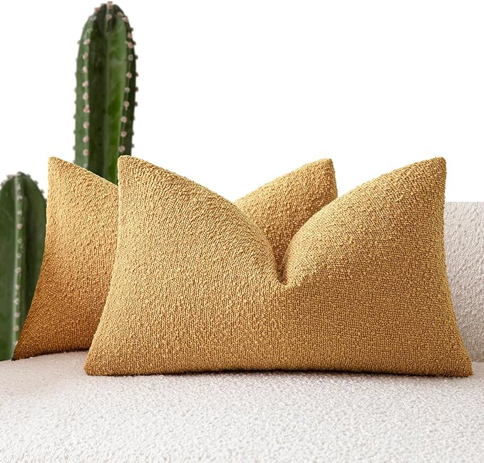 Foindtower Pack of 2 Textured Boucle Throw Pillow Covers Accent Solid Decorative Lumbar Pillow Cases Cozy Couch Cushion Case for Chair Sofa Bedroom Living Room Home Decor 12x20 Inch Sunflower