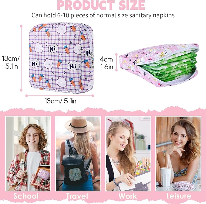 Sanitary Pad Storage Bag Portable Period Bag for Teen Pads/Sanitary Napkins/Small Tampons, Sanitary Napkin Storage Bag First Period Gifts for Teen Girls (Pink-White Checker)