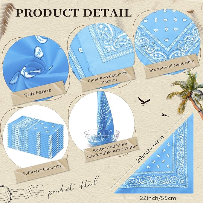 Suhine 12 Pcs Bandanas Bulk 22 x 22 Inch Paisley Headband Cowboy Handkerchief Christmas Thanksgiving Gift for Women Men