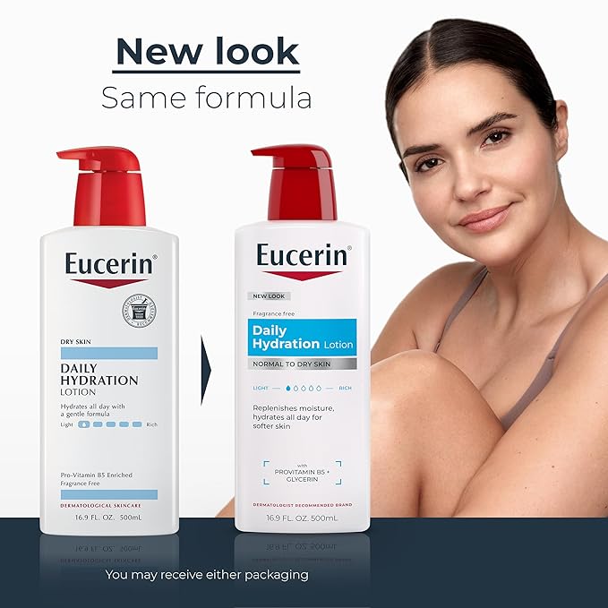 Eucerin Daily Hydration Body Lotion, Unscented Body Lotion for Sensitive Dry Skin, Holiday Gifts for Self Care, 16.9 Fl Oz Pump Bottles, Pack of 3