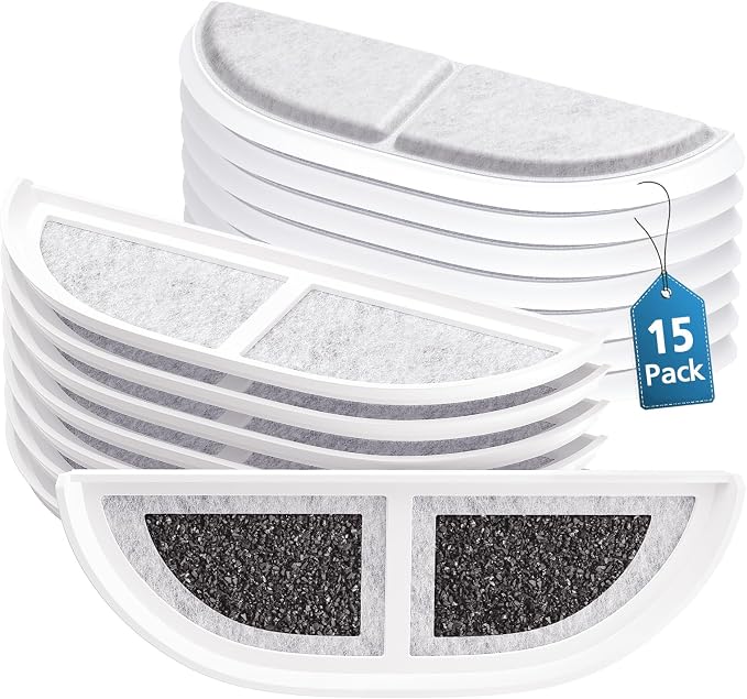 15-Pack Cat Water Fountain Filters for eufy Pet Fountain 3L/105oz | Pet Water Fountain Filter with Triple Filtration System for Cats and Dogs