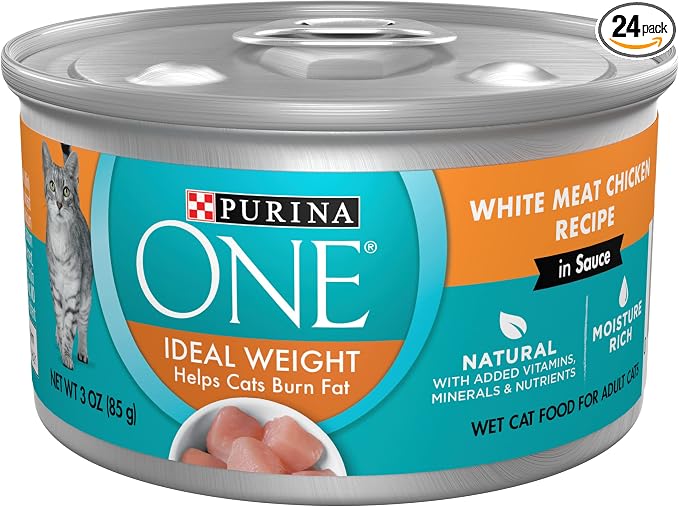 Purina ONE Weight Control Wet Cat Food, Ideal Weight, 24 Pack 3 oz Cans | High protein, moisture rich, white meat chicken in sauce recipe to help maintain a healthy weight by helping cats burn fat