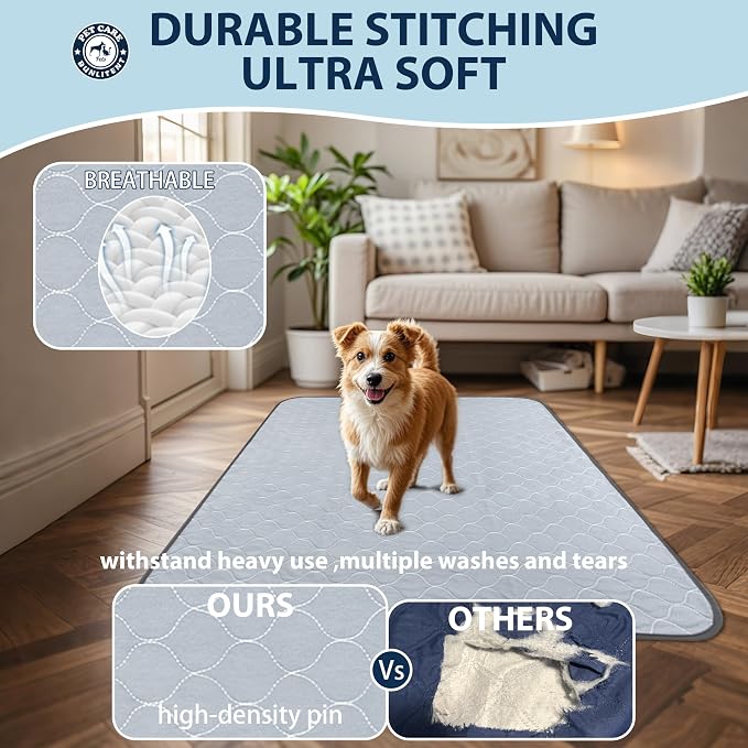 Washable Pee Pads for Dogs, Reusable Puppy Pads 48x65, 3 Pack, White Grey | Reusable, Fast Absorbent, Waterproof, Non-Slip, For Whelping, Training, Incontinence & Potty, For Dog Playpen, Crate, Car