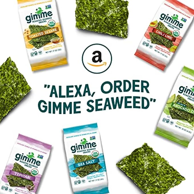 Gimme Seaweed - Sea Salt - 6 Count - Organic Roasted Seaweed Sheets - Keto, Vegan, Gluten Free - Great Source of Iodine & Omega 3’s - Healthy On-The-Go Snack for Kids Adults (Pack of 2)