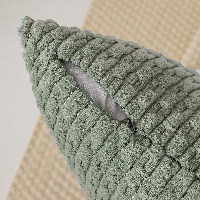 Kevin Textile Soft Corduroy 20"x54" Body Pillow Cover 1 Pack, Grey Green | Boho Stripe Plush Corduroy Decorative Oblong Cushion Cover Modern Farmhouse Home Decor for Sofa Couch Bed Chair