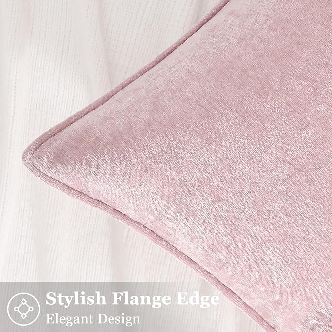 decorUhome Chenille Blush Pink Velvet Throw Pillow Covers 22x22 Set of 2 | Fall Soft Euro Sham Couch Decorative Modern Farmhouse Pillow Cases with Elegant Design for Sofa Bed Living Room Home Decor