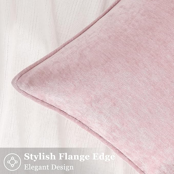 decorUhome Chenille Blush Pink Velvet Throw Pillow Covers 18x18 Set of 2 | Fall Soft Couch Decorative Modern Farmhouse Pillow Cases with Elegant Design for Sofa Bed Living Room Home Decor