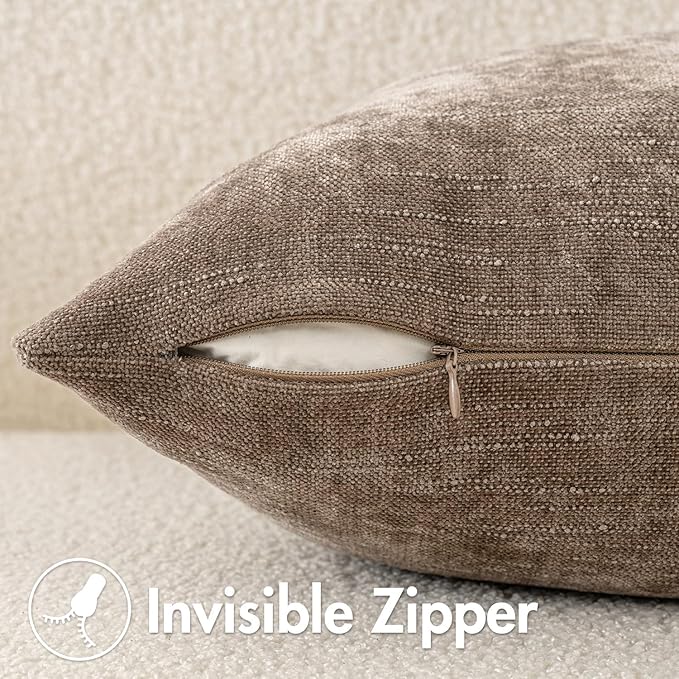 MIULEE 24x24 Inch Euro Textured Chenille Throw Pillow Covers Taupe Grey | Pack of 2 Decorative Soft Throw Pillows,Solid Textured Cushion Covers,Modern Home Decor for Bed Couch Sofa Bedroom Livingroom