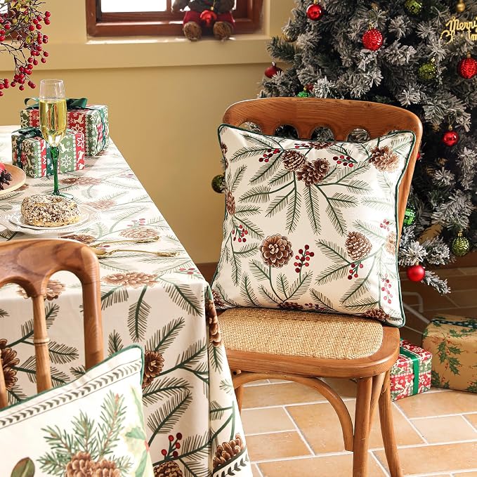 French Chrismas Velvet Throw Pillow Cover,Set of 2,18"x18"-Carol B | Vintage Square Pillow Cover,Concealed Zipper Design,Pinecones Pattern,Sofas,Bedroom,Living Room,Lounge Chairs,Decor