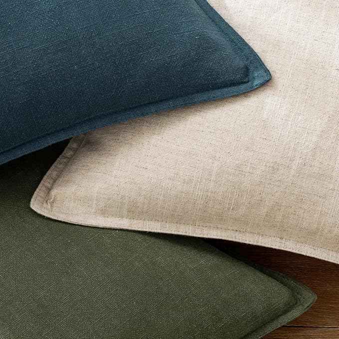 EMEMA Euro Sham Decorative Linen Throw Pillow Covers 22x22 Natural Beige | Boho Farmhouse Neutral Couch Throw Pillows for Bed Pack of 2 Accent Pillowcase Modern Sofa Cushion Livingroom Home Decor