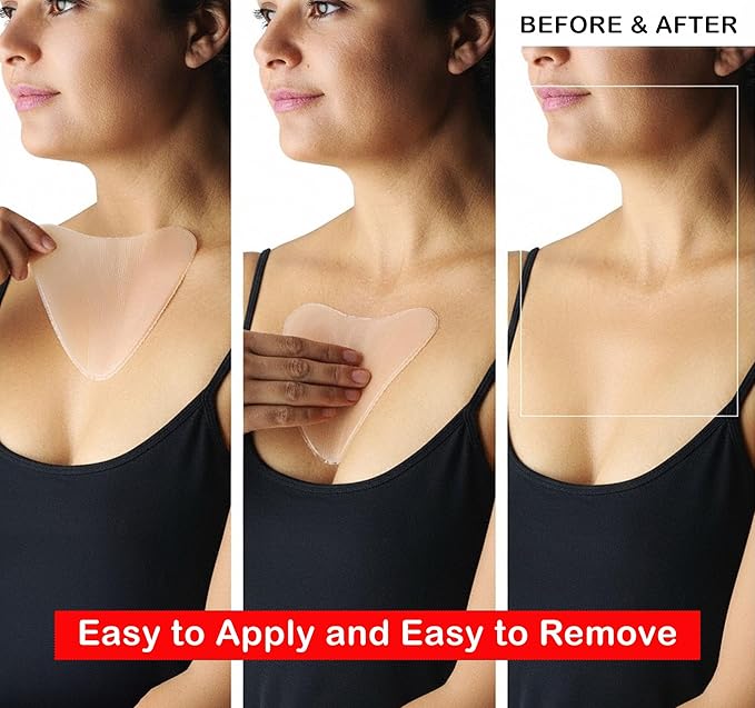 Reusable Silicone Chest Wrinkle Pads, Set of 2 Decollete Patches for Side Sleepers, Helps Reduce Cleavage & Chest Sleep Lines, Hydrating Anti-Aging Chest Pads for Women