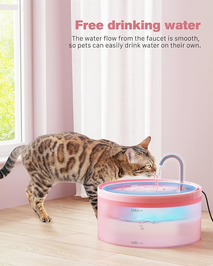 Pink Cat Water Fountain: with 6 Carbon Filters + 3 Sponge Filters | 108oz/3.2L Pet Water Fountain Indoor Faucet Cat Fountain for Cats and Dogs