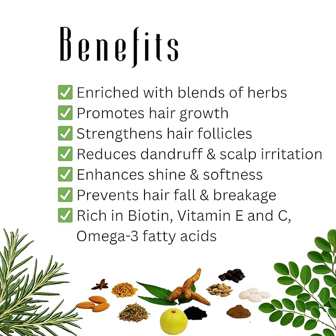 Moringa Rosemary Ayurvedic Herbal Hair Oil with Pumpkin Seed, Amla & 15+ Herbs - Made in USA with Organic Ingredients, Supports Thicker, Shinier Hair Growth for All Types, 2 oz
