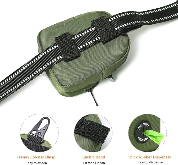 Petmolico Dog Poop Bag Holder Treat Pouch for Dog Leash, Dog Waste Bag Dispenser Treats Storage Holder Training Pouch with Clip, Green