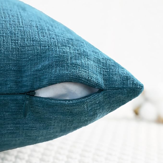 CaliTime Decorative Couch Throw Pillow Covers 16 X 16 Inches Ocean Blue | Pack of 2, Cozy Chenille Cushion Cases for Sofa Bed Living Room Farmhouse Home
