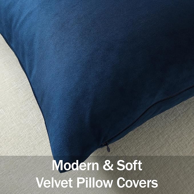 Throw Pillow Covers 22x22 Midnight Blue: Pack of 2 Cozy Soft Velvet Square Modern Luxury Decorative Throw Pillow Cases for Sofa Couch Living Room Bed Home Decor