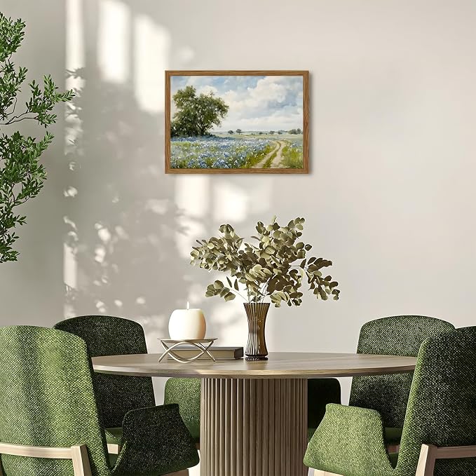 Framed Vintage Canvas Wall Art, Country Landscape Wildflower Field Wall Decor Paintings, Rustic Nature Pictures Prints Home Decor for Living Room Bedroom Bathroom Farmhouse 8x10 inch