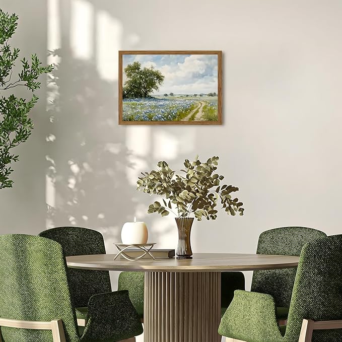 Framed Vintage Canvas Wall Art, Country Landscape Wildflower Field Wall Decor Paintings, Rustic Nature Pictures Prints Home Decor for Living Room Bedroom Bathroom Farmhouse 12x16 inch