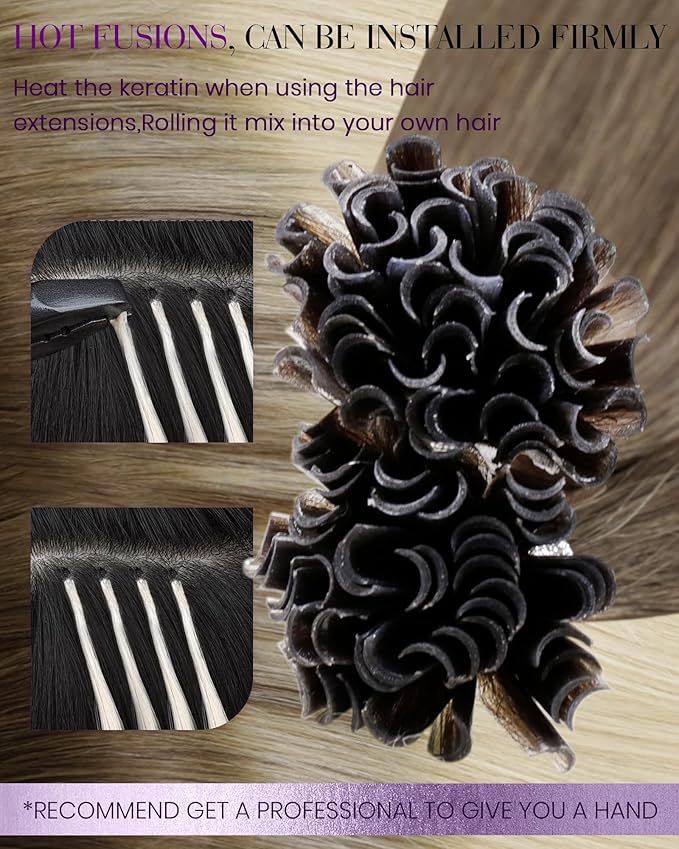 LaaVoo U Tip Hair Extensions Human Hair Light Brown Fading to Light Blonde Ktip Human Hair Extensions Straight Soft 22 Inch 1g/1s 50g/pack