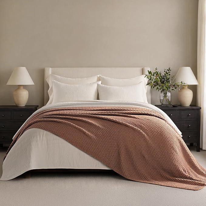EVERGRACEHOME Chunky Chenille Knit Throw Blanket, 108x92, Terracotta Clay | Sculpted Moss Stitch, Chic Modern Farmhouse, All-Season Warmth, OEKO-TEX® Certified, Oversized King for Couch, Bed, Sofa