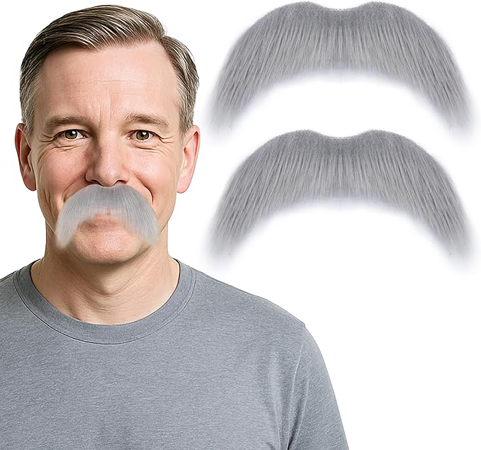 2Pcs Men Fake Mustache Realistic Mustaches Fake Facial Hair Beard for Cosplay Costume Halloween Parties