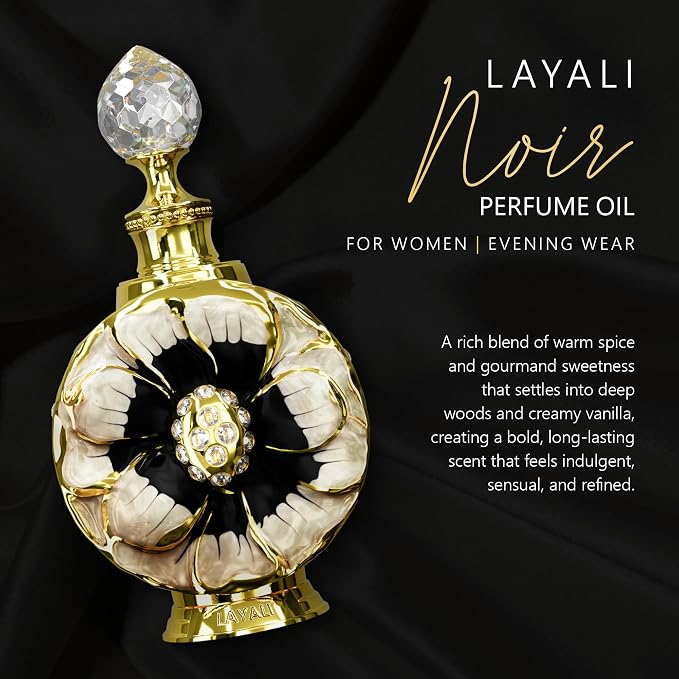 Swiss Arabian Layali Noir – Arabian Perfume Oil Fragrance with Cognac, Vanilla and Tonka – Luxury Products From Dubai – Long Lasting & Addictive Parfum – Arabic Perfume Oil for Women (0.5 oz)
