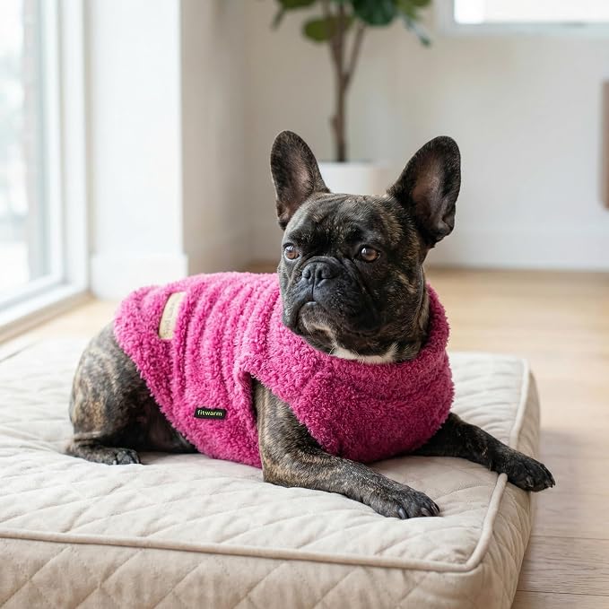 Fitwarm 2 Pack Striped Fleece Dog Sweater, Warm Winter Dog Clothes for Small Dogs Girl, Fuzzy Turtleneck Pet Outfit, Doggy Pullover Jumper, Rose Pink, White, Light Pink, XXL