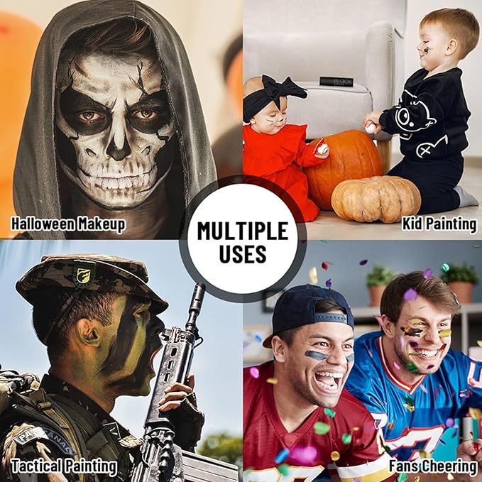 Black White Light Grey Face Paint + 3PCS Sponge + Brush,3 Colors Gray Body Paint Palette for Zombie Skeleton Vampire Cosplay,Skull Black White Halloween SFX Makeup Kit,21g