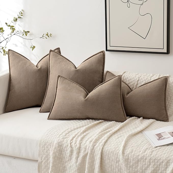 MIULEE Pack of 2 Coco Brown Euro Shams Chenille Pillow Covers 22x22 Inch | Decorative Soft Couch Throw Pillows,Farmhouse Cushion Covers,Elegant Design for Sofa,Bed,Living Room,Summer Decor