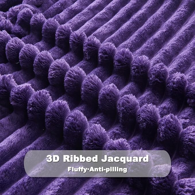 NEWCOSPLAY Fleece Ribbed Cozy Throw Blanket for Couch, Purple, 50"x60" | Premium Silky Flannel Blanket, Soft Lightweight Fluffy Throw Blanket for Bed Sofa Decor, Gift for All Season Use