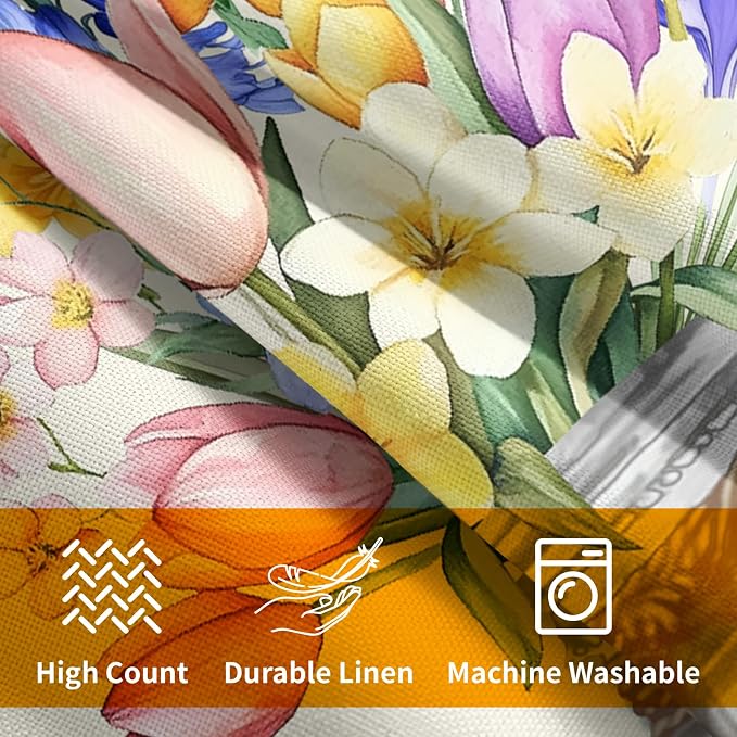 Kawani Spring Floral Throw Pillow Covers 20x20 Inch, 2 Pcs Watercolor Tulip Lavender Flower Mason Jar Double Side Square Pillowcases Cotton Linen Cushion Cover for Couch Sofa Home Decor