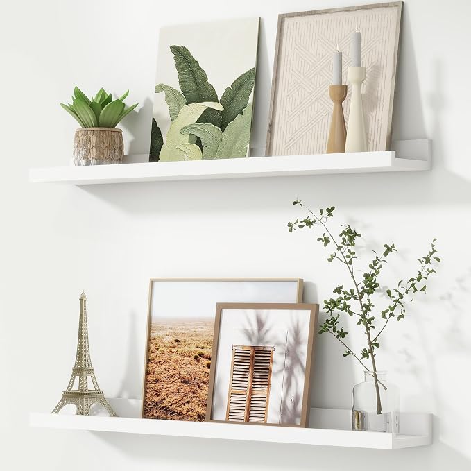 Picture Ledge Shelf, Floating Shelves for Wall, 32" W Set of 2, White | FSC Certified Engineered Wood, Wall Mounted Bookshelf, for Nursery Living Room Bedroom, Pre-Drilled, Easy Install