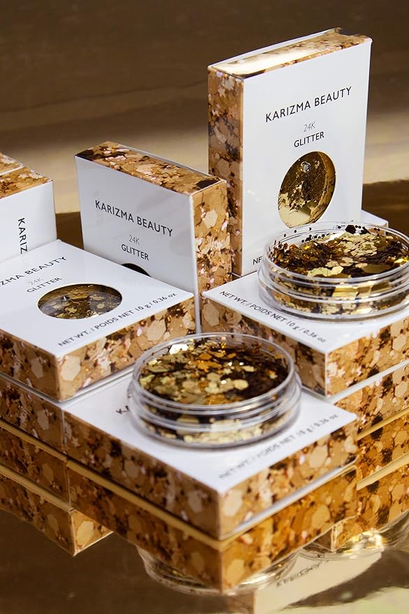 KARIZMA 24K Gold Glitter. 10g Chunky Face, Hair, Eye and Body for Women. Rave Festival Accessories, Cosmetic Makeup. Loose Set