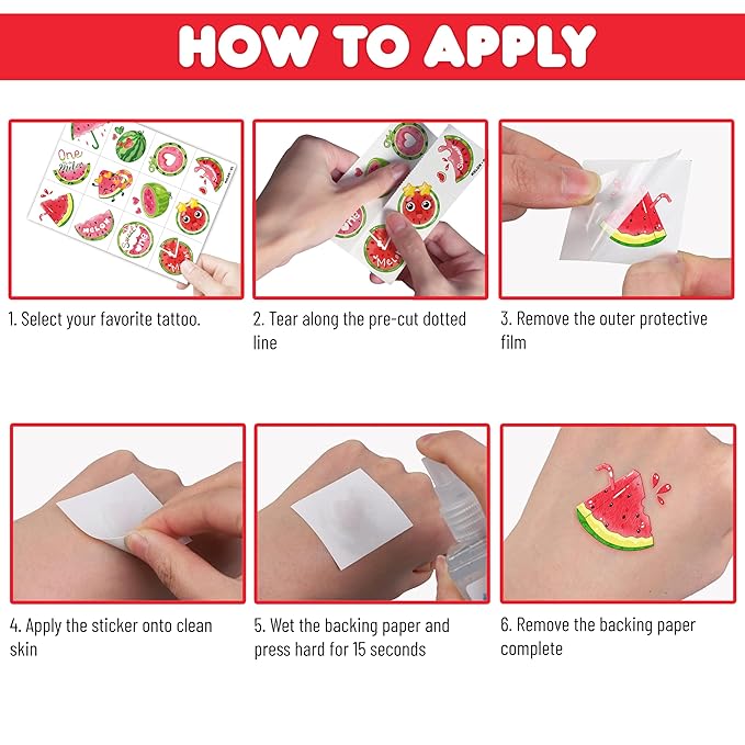 96PCS Watermelon Pre-Cut Temporary Tattoos for Kids | Super Cute Themed Birthday Party Favors, Supplies, Decorations, Funny Fruit Fake Tattoo Stickers, School Rewards Prizes & Gifts For Boys & Girls