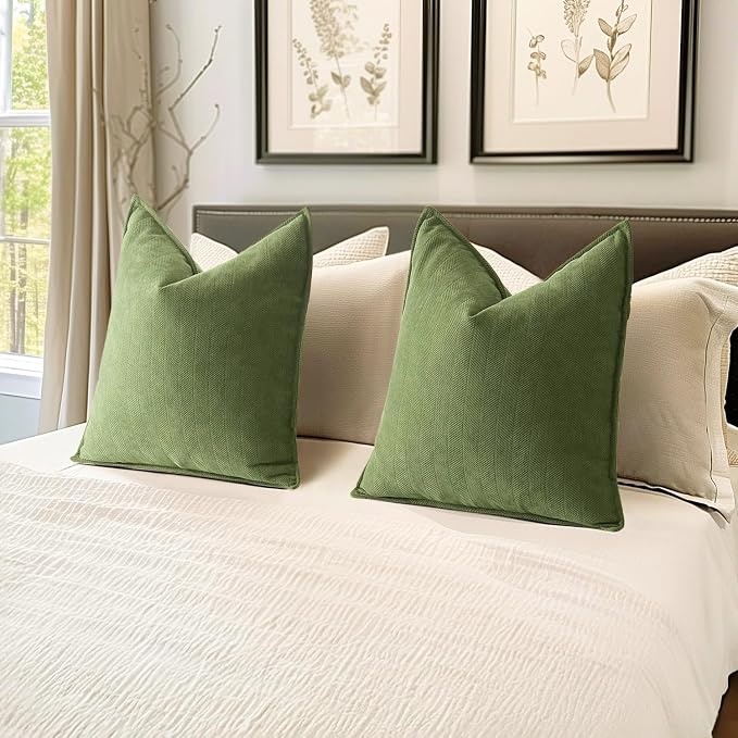 MIULEE Pack of 2 Sage Decorative Chenille Pillow Covers 20x20 Inch | Soft Couch Throw Pillows,Farmhouse Cushion Covers with Elegant Design for Sofa,Bedroom,Living Room,Spring Home Decor