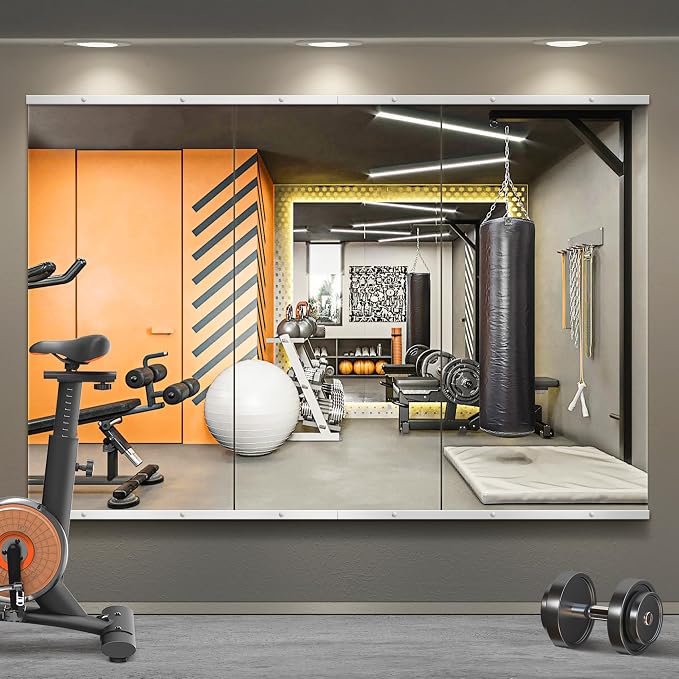 Home Gym Mirror for Wall, 48x24x3PCS Frameless Full Length Mirror, Silver | HD Shatterproof Glass, Easy Wall Mount, Large Body Mirrors for Home Gym, Workout, Bedroom, Garage