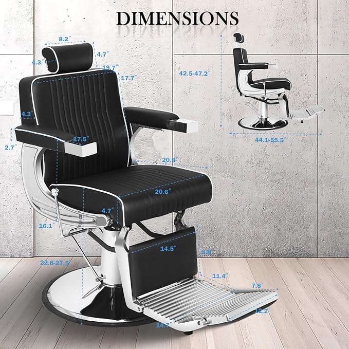 Black Barber Chairs for Barbershop, Hydraulic Salon Chair for Hair Stylist, Recline 360° Swivel Hairdresser Chair, Beauty Salon Spa Tattoo Styling Barbershop Equipment