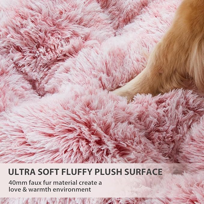 BFPETHOME Dog Bed for Large Dogs, Plush Kennel Pad for Sleeping &Ease Anxiety, Washable Mats with Anti-Slip Bottom - 53 x 36 inch Pink