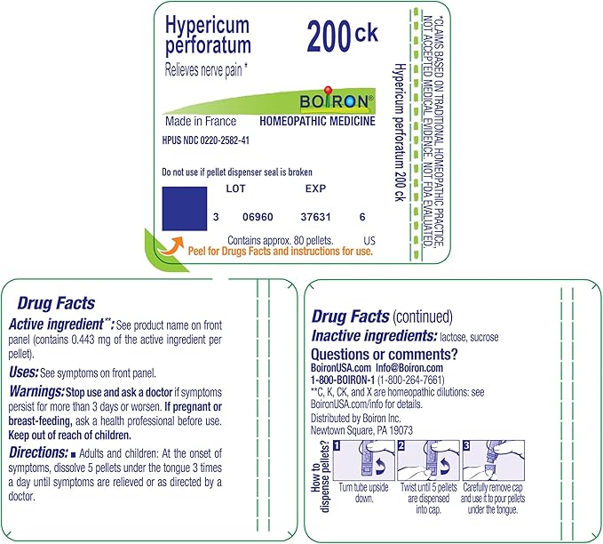 Boiron Hypericum Perforatum 200CK, 80 Pellets, Homeopathic Medicine for Nerve Pain